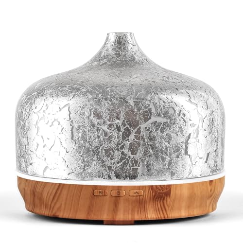 Porseme 500ml Aroma Diffuser,Handgeblasen Glas Diffuser für Ätherische Öle, Luftbefeuchter Ultraschall Cool Mist Leise,7 Arten LED Lichtfarben,Letzte 15-21 Stunden,BPA Frei für Wohnung (Versilbert) von Porseme