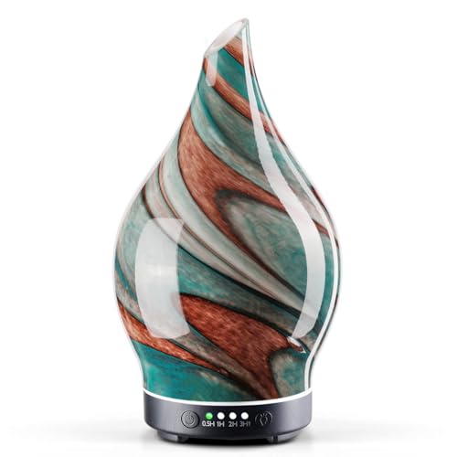 Porseme Aroma Diffuser 150ml, Handgeblasen Glas Defuser für Ätherische Öle, Luftbefeuchter Ultraschall Cool Mist Leise,7 Arten LED Lichtfarben,Auto Power-Off,BPA Frei für Wohnung mit Timer(Teal Green) von Porseme