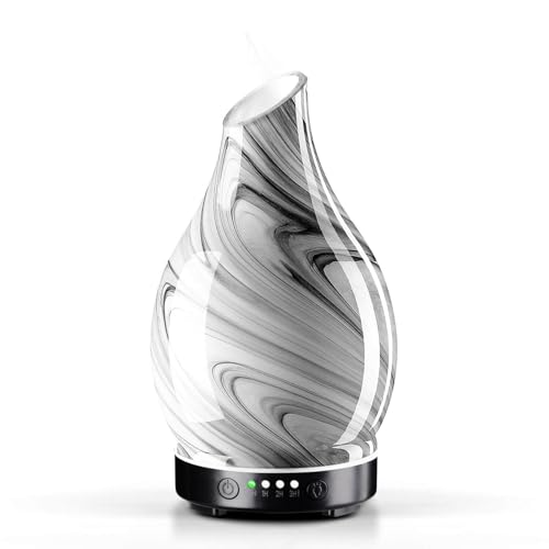 Porseme Aroma Diffuser 150ml,Handgeblasen Glas Diffuser für Ätherische Öle, Luftbefeuchter mit Timer Ultraschall Cool Mist Leise,7 Arten LED Lichtfarben,Wasserlos Auto-Off Defuser für Wohnung(Ink) von Porseme