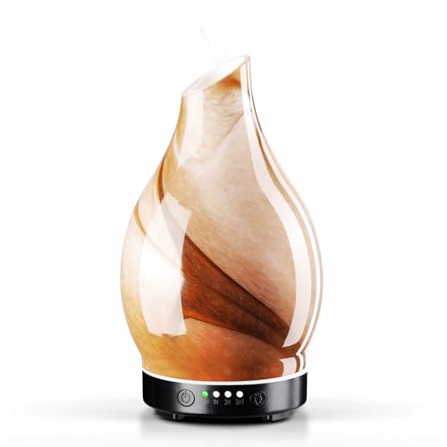 Porseme Aroma Diffuser 150ml,Handgeblasen Glas Diffuser für Ätherische Öle, Luftbefeuchter mit Timer Ultraschall Cool Mist Leise,7 Arten LED Lichtfarben,Wasserlos Auto-Off Defuser für Heim (Desert) von Porseme