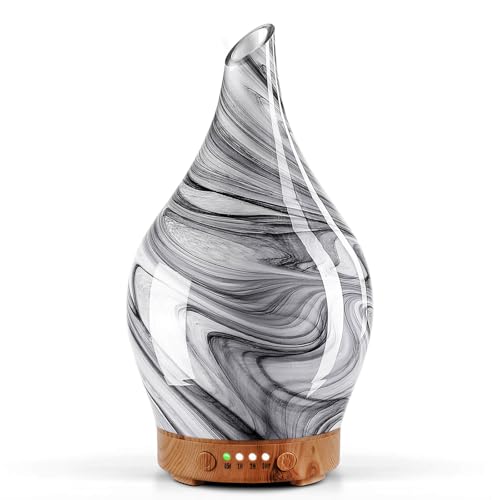 Porseme Aroma Diffuser Glas,Handgeblasen Glas Diffuser Luftbefeuchter Ultraschall Leise 7 Farbwechselnde LEDs Raumbefeuchter BPA Frei für Wohnung Yoga SPA mit Timer,Weihnachten Geschenk für Frauen von Porseme
