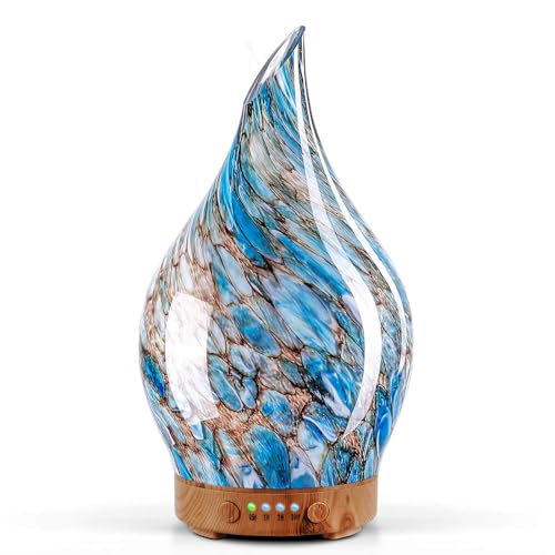 Porseme Aroma Diffuser Glas,Handgeblasen Glas Diffuser Luftbefeuchter Ultraschall Leise 7 Farbwechselnde LEDs Raumbefeuchter BPA Frei für Wohnung Yoga SPA mit Timer,Weihnachten Geschenk für Frauen von Porseme