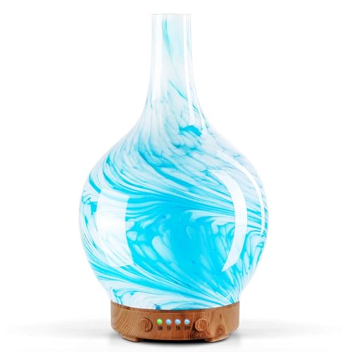 Porseme Aroma Diffuser Luftbefeuchter,150ml Handgeblasen 3D Luftbefeuchter Ultraschall Leise 7 farbwechselnde LEDs Raumbefeuchter BPA Frei für Wohnung Yoga SPA mit Timer (Blue Wave) von Porseme