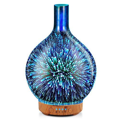 Porseme Aroma Diffuser Luftbefeuchter,100ml Handgeblasen 3D Luftbefeuchter Ultraschall Leise 7 farbwechselnde LEDs Raumbefeuchter BPA Frei für Wohnung Yoga SPA mit Timer (Silver) von Porseme