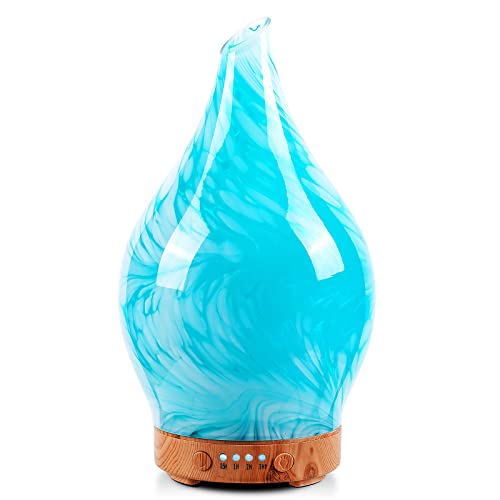 Porseme Aroma Diffuser Luftbefeuchter 100ml,Handgeblasen Luftbefeuchter Ultraschall Leise 7 farbwechselnde LEDs Raumbefeuchter BPA Frei für Wohnung Yoga SPA mit Timer (Blue Wave) von Porseme