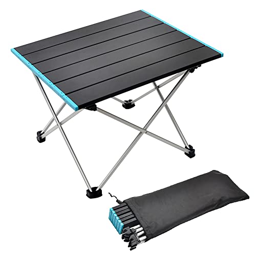 Porssaut Camping Klapptisch, Aluminium zusammenklappbare Tischplatte mit Tragetasche für Strand, Camping und auf Reisen (Schwarz) von Porssaut