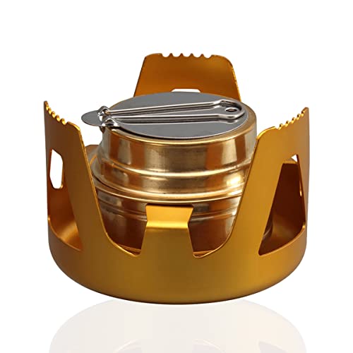 Porssaut Spiritusbrenner Alkohol Brenner Tragbarer Kupferlegierung Campingkocher Aluminiumlegierung Messingofen Mini Ultraleicht mit versiegelter Kappe Feuerlöschdeckel für BBQ Picknick Kochen - Gold von Porssaut