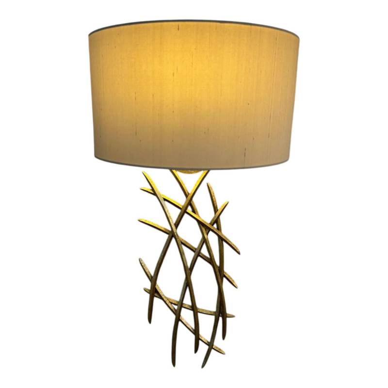 Wandleuchte Small Flynn Wall Light Schirm Leinen Creme Gestell Metall Gold von Porta Romana