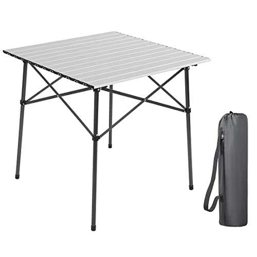 Portal Campingtisch, zusammenklappbar, aus Aluminium, quadratischer Tisch, für 4 Personen, kompakter Gartentisch mit Tragetasche für Picknick, Camp Backyard BBQ, silberfarben von Portal