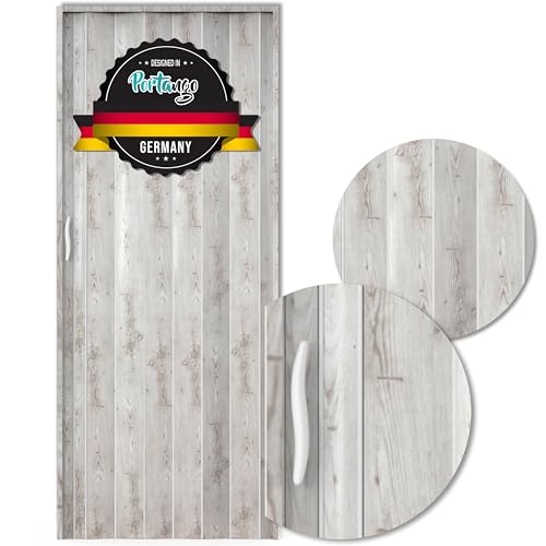 Portango Falttür Eiche grau aus PVC Kunststoff für Innen & Außen Komplettset I faltbare Schiebetür kratzfest und pflegeleicht mit Holz Motiv I anpassbare Breite der Falttüren I Modell PT-4 Twist von Portango