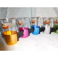 Glas Mit Metall Tassen/6 Stück/Vintage/Jagd Motive/Sehr Schönes Design Und Tassen/Verschiedene Farbe/Party von PorteDuSoleil