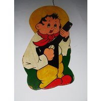 Hand Malerei Holz Kunst/Lucky Luke/Wandbehang/Vintage 60S von PorteDuSoleil