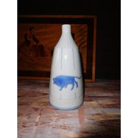 Vintage Blasuer Bison/Wodka Flasche/Alkohol Flasche/Porzellan von PorteDuSoleil