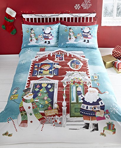 Weihnachtliches Bettwäsche-Set - Baumwoll-Polyester-Mischung - UK-Doppelbett - Warten auf den Weihnachtsmann von Portfolio Home