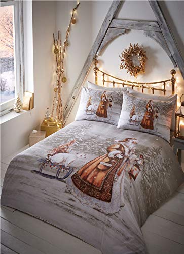 Weihnachtliches Bettwäsche-Set - Baumwoll-Polyester-Mischung - UK-Einzelbett - Weihnachtsmann in der Abenddämmerung, 2 Stück von Portfolio Home
