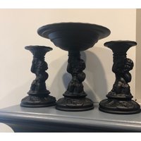 Vinelf/Cherub & Trauben Matt Schwarzer Glasmantel Dekor | Kerzenständerhalter Und Kompott von PortiasParlorofGlass