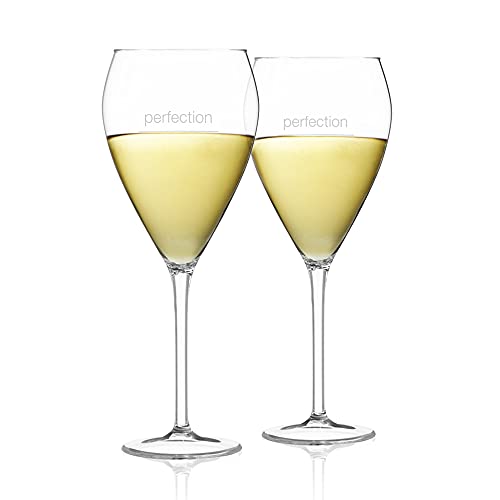 Portion Control Weinglas, 2 Stück, elegantes mundgeblasenes italienisches Stil, bleifreies Premium-Kristallglas, 284 ml, mit 142 ml 100 Kalorienmessung, geätzte Linie für Rot, Weiß, Rose oder Sekt von Portion Perfection