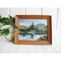 Bergsee Landschaft Gemälde Mit Original Holzrahmen von PortlandRevibe