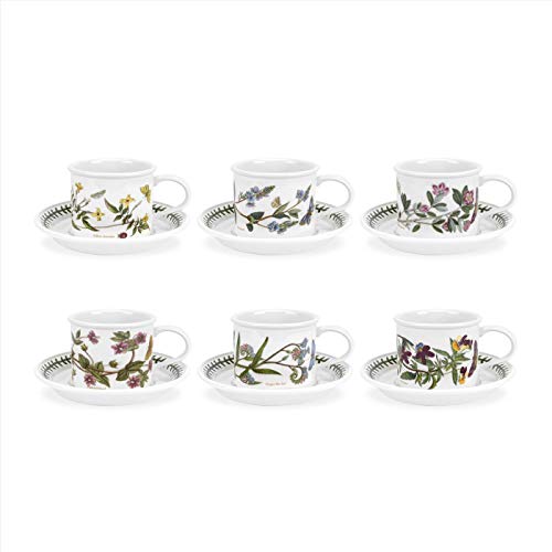 Portmeirion Botanic Garden Drum Shape Teacup, 0.2L, Set of 6 - various motifs von Portmeirion