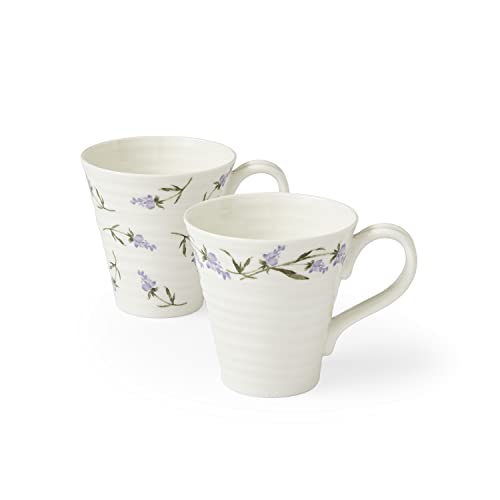 Portmeirion Sophie Conran Lavandula Kaffeebecher 2er Set Porzellan Kaffeetassen Lavendelzweig Blume Design Heißgetränk Teetasse mit Griff Spülmaschinen- und mikrowellenfest (340ml von Portmeirion