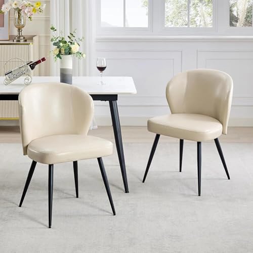 Esszimmerstühle 2er Set - Muschelsessel mit Rückenlehne - Schminktisch Stuhl - Gepolsterte Küchenstühle - Polstersessel Elegant - Akzentstuhl mit Metallbeinen - Bis 120 KG Belastbar - Beige Esszimmerstühle 2er Set - Muschelsessel mit Rückenlehne - Schminktisch Stuhl - Gepolsterte Küchenstühle - Polstersessel Elegant - Akzentstuhl mit Metallbeinen - Bis 120 KG Belastbar - Beige von PortoAlegre