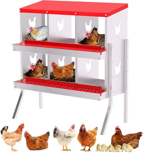 Hühner Legenester 6 Abteile aus Verzinktem Stahl - Legenester für Hühner mit Eierfach - Hühnernest Legebox Abrollnest mit Standbeine - Stabiler & Korrosionsbeständiger - 108 * 43 * 90cm - Rot Hühner Legenester 6 Abteile aus Verzinktem Stahl - Legenester für Hühner mit Eierfach - Hühnernest Legebox Abrollnest mit Standbeine - Stabiler & Korrosionsbeständiger - 108 * 43 * 90cm - Rot von PortoAlegre