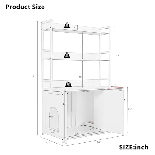 ﻿ Katzenschrank für Katzentoilette, Katzenklo Schrank mit 2 Ebenen Regalen & 1 Arbeitsplatte, Katzenhaus für Große Katzen 132x45x90cm, Katzenhöhle mit Magnetischen Türen Separate Trennwand, Weiß von PortoAlegre