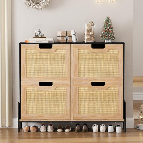 MC Schuhschrank 4 Türen Aus Natur-Rattan – Platzsparendes Schuhregal Mit 4 Großen Schubladen, Verstellbaren Fächern, Robustem Holz & Metall, Stilvoll Für Flur, Schlafzimmer & Wohnzimmer MC Schuhschrank 4 Türen Aus Natur-Rattan – Platzsparendes Schuhregal Mit 4 Großen Schubladen, Verstellbaren Fächern, Robustem Holz & Metall, Stilvoll Für Flur, Schlafzimmer & Wohnzimmer von PortoAlegre