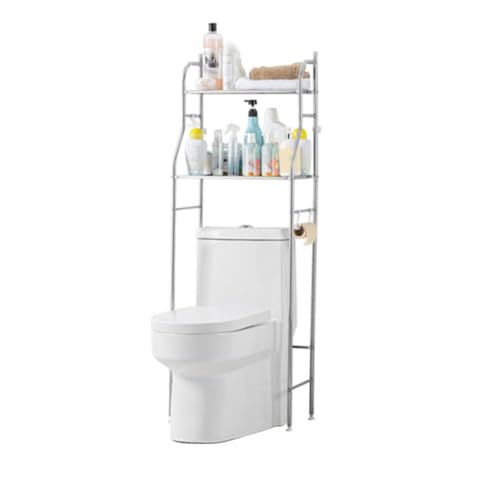 PortoAlegre Aufbewahrung über der Toilette, 2-stöckiges Standregale WC-Platzsparer Aufbewahrung Regale, Edelstahl Organisation Regale für Badezimmer, Toilette,Weiß von PortoAlegre