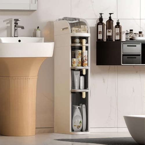 PortoAlegre Badezimmerschrank Schmal Wasserdicht Kunststoff Badschrank 4 Tier Slim Beistellschrank Mit Toilettenpapierhalter Für Bad, Wohnzimmer, Küche, 18x41x98Cm PortoAlegre Badezimmerschrank Schmal Wasserdicht Kunststoff Badschrank 4 Tier Slim Beistellschrank Mit Toilettenpapierhalter Für Bad, Wohnzimmer, Küche, 18x41x98Cm von PortoAlegre
