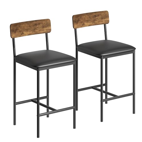 PortoAlegre Barhocker 2er Set, 64 cm Hohe Küchenhocker mit Fußstütze, Rückenlehne und Gepolsterter, Barhocker aus Kunstleder Metall für Bar Küche Theke Café,Braun von PortoAlegre