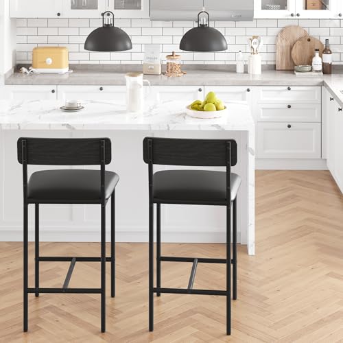 PortoAlegre Barhocker 2er Set, 64 cm Hohe Küchenhocker mit Fußstütze, Rückenlehne und Gepolsterter, Barhocker aus Kunstleder Metall für Bar Küche Theke Café,Schwarz PortoAlegre Barhocker 2er Set, 64 cm Hohe Küchenhocker mit Fußstütze, Rückenlehne und Gepolsterter, Barhocker aus Kunstleder Metall für Bar Küche Theke Café,Schwarz von PortoAlegre