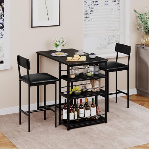 PortoAlegre Bartisch mit Barhocker Set, Esstisch Set für 2 Personen mit 2 Gepolsterten Barstühlen, 3 Ablageflächen Tresentisch Essgruppen für Kleine Räume,Esszimmer, Küche,Schwarz PortoAlegre Bartisch mit Barhocker Set, Esstisch Set für 2 Personen mit 2 Gepolsterten Barstühlen, 3 Ablageflächen Tresentisch Essgruppen für Kleine Räume,Esszimmer, Küche,Schwarz von PortoAlegre