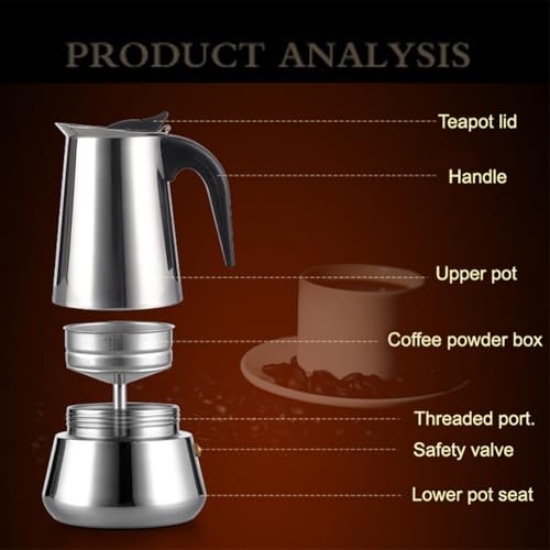 PortoAlegre Espressokocher Edelstahl – Moka Kanne Für Herd & Induktion, Kaffeemaschine Für Zuhause & Büro, Hitzebeständiger Griff, Schnelle Zubereitung, 3 Größen Wählbar von PortoAlegre