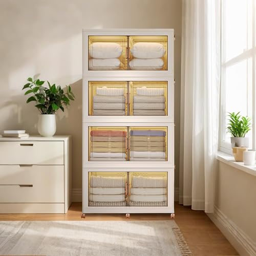 PortoAlegre Faltbare Aufbewahrungsbox Mit Deckel 4x145l Stapelbare Aufbewahrungsbehälter Auf Rädern Kunststoffbox Mit Türen, 85x48x176Cm von PortoAlegre