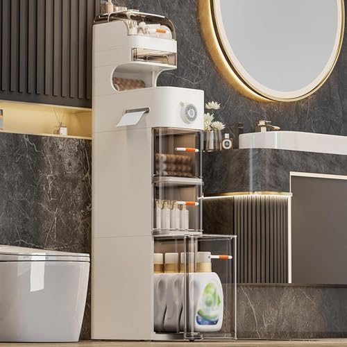 PortoAlegre Schmaler Badezimmer Organizer Mit Rädern 7 Tiers Bodenschrank Mit Schubladen Wasserdicht Kunststoff Küchenschrank Badschrank Für Toilettenpapier, Badehandtuch, Shampoo, 18x39.5x112.5Cm von PortoAlegre