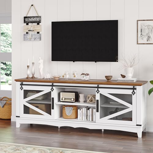 PortoAlegre TV-Schrank mit Aufbewahrungsschrank, Entertainment Center für 75 Zoll Kleinere TVs, Moderner TV-Ständer mit Verstellbarem Regal für Wohnzimmer und Schlafzimmer,168 cm B x 40 cm T x 71 cm H von PortoAlegre