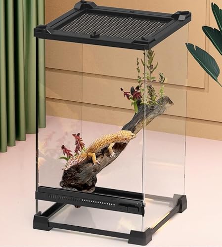 PortoAlegre Terrarium Für Reptilien Glasterrarium, Mini Reptilien Glas Lebensraum, Reptil Fütterungsbox Mit Frontbelüftung Und Ausbruchsicherer Drehverschluss Für Amphibien Spinne von PortoAlegre