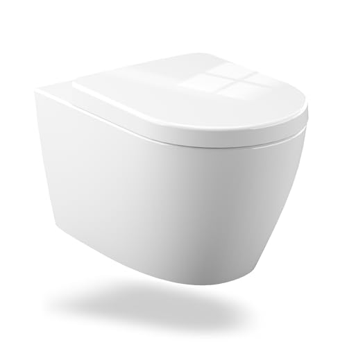 Wandhängende Toilette Ohne Spülrand, Super Swirl Technik, Leicht Zu Reinigen & Kraftvoll Spülend, Hänge WC Aus Keramik Mit Komplett Umschließendem UF-Sitz, Modernes Design Für Bad & Gäste-WC Wandhängende Toilette Ohne Spülrand, Super Swirl Technik, Leicht Zu Reinigen & Kraftvoll Spülend, Hänge WC Aus Keramik Mit Komplett Umschließendem UF-Sitz, Modernes Design Für Bad & Gäste-WC von PortoAlegre