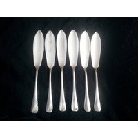 Antike Atkin Brothers Sheffield Butter/Versilberte Messer Set Von 6 "C' von PortugalOneOffs