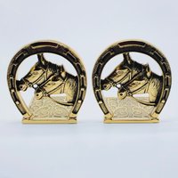 Vintage Paar Messing Buchstützen, Massiv Buchstützen Vintage Paar Messing Buchstützen, Massiv Buchstützen von PortugueseVintage