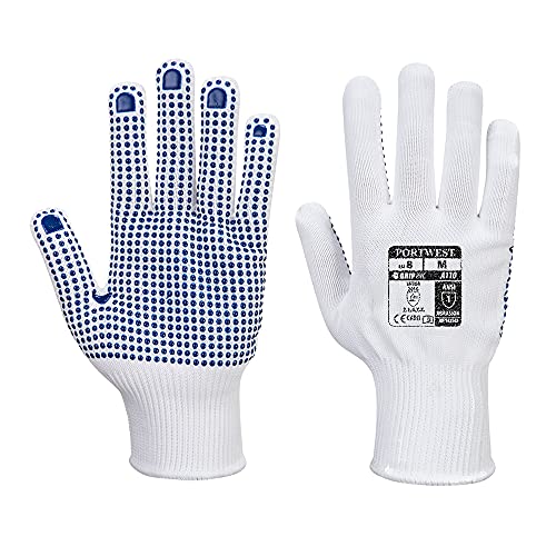 Portwest PVC Noppen-Handschuh, Größe: M, Farbe: Weiß/Blau, A110WBRM von Portwest