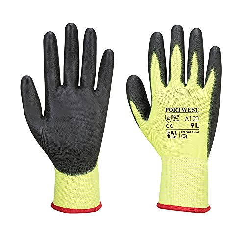 Portwest A120 atmungsaktiver PU-Handflächenhandschuh, gelb/schwarz, groß von Portwest