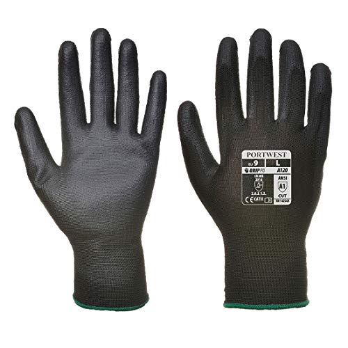 Portwest A120 atmungsaktiver PU-Handflächenhandschuh, Schwarz, X-Small von Portwest