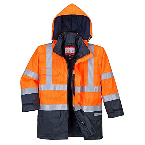 Portwest Bizflame Regen Warnschutz Multi-Norm Jacke, Größe: L, Farbe: Orange/Marine, S779ONRL von Portwest