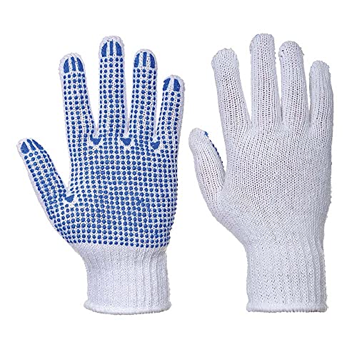Portwest Klassischer Noppen- Handschuh, Größe: XL, Farbe: Weiß/Blau, A111WBRXL von Portwest