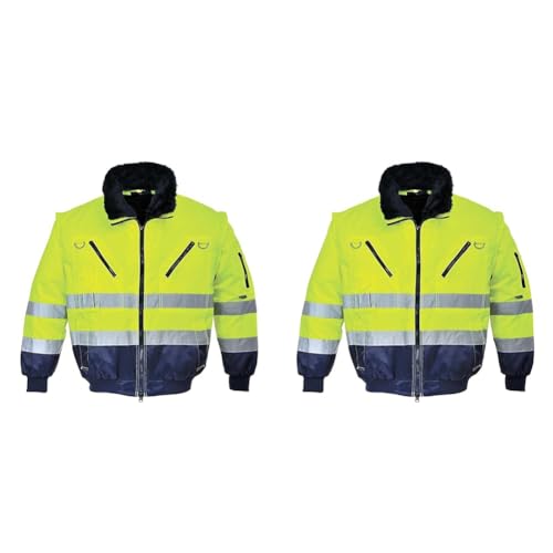 Portwest Hi-Vis Warnschutz 3-in-1 Pilotjacke, Größe: L, Farbe: Gelb/Marine, PJ50YNRL (Packung mit 2) von Portwest