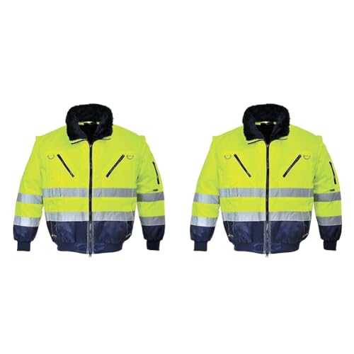 Portwest Hi-Vis Warnschutz 3-in-1 Pilotjacke, Größe: L, Farbe: Gelb/Marine, PJ50YNRL (Packung mit 2) von Portwest