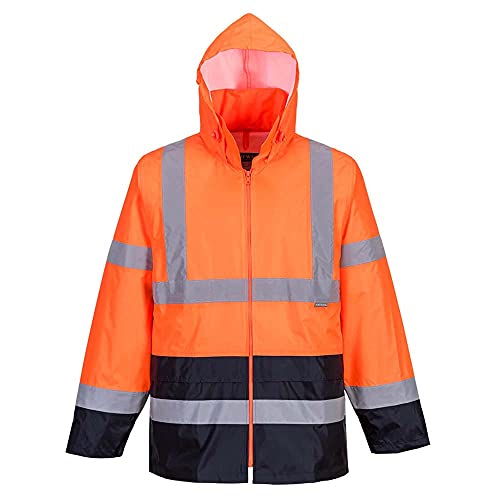 Portwest Klassische Kontrast Warnschutz-Regenjacke, Größe: L, Farbe: Orange/Marine, H443ONRL, weiß - Siehe Abbildung von Portwest