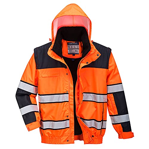 Portwest Klassische Warnschutz-Pilotjacke, Größe: S, Farbe: Orange/Schwarz, C466OBRS von Portwest